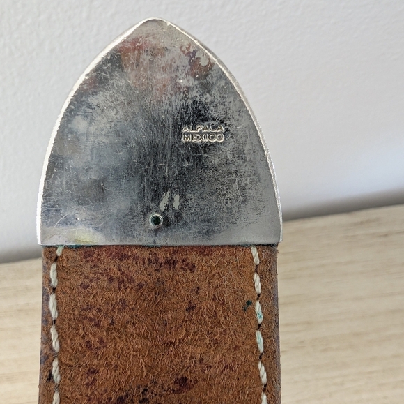 Vintage Handcarved Leather Horse Belt Buckle With Silver Tip Alpaca Mexico 38 - Picture 5 of 7